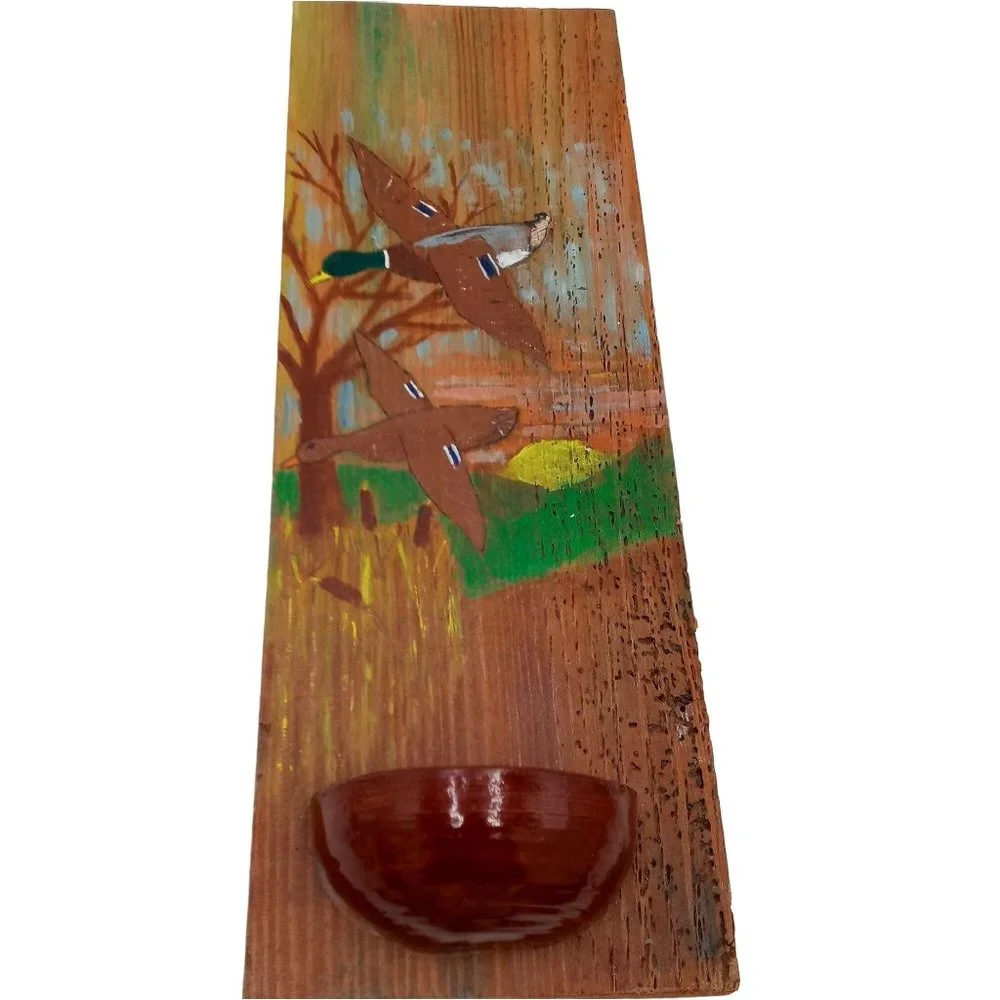 Duck Folk Art Barnwood Wall Pocket Plant Holder Handpainted Mallard OOAK 16 Inch